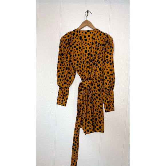 RHODE Frankie Leopard-Print Polka-Dot Satin Wrap Dress SIZE XS - Picture 11 of 14